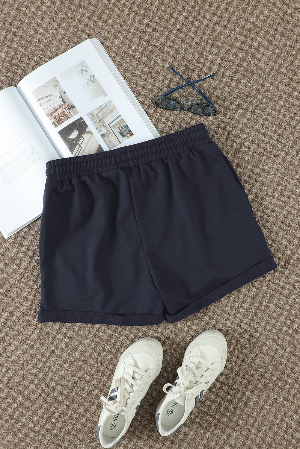 Women's Navy Blue Lounge Shorts – Tie Waist with Side Pockets